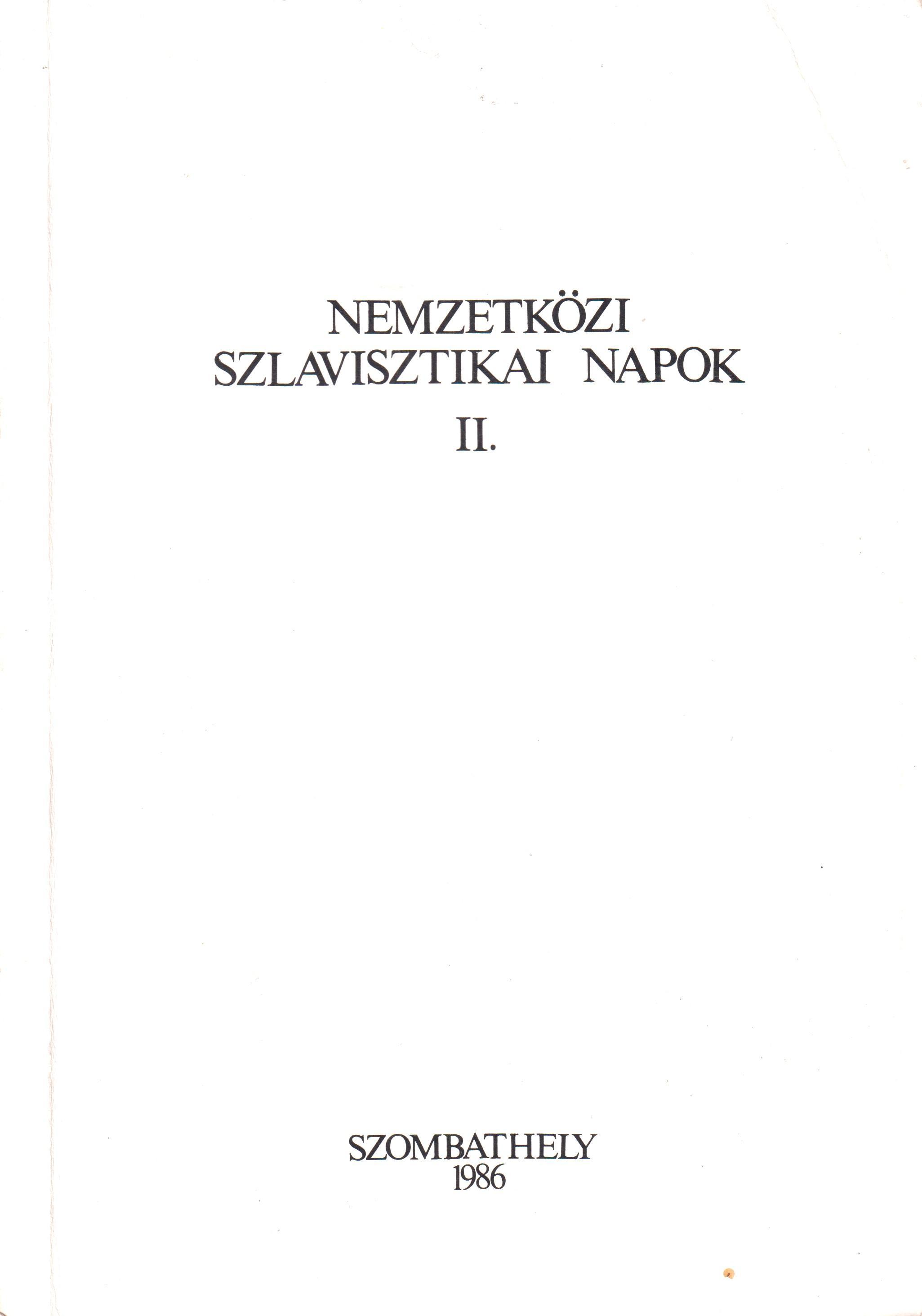 Nemzetközi Szlavisztikai Napok II.