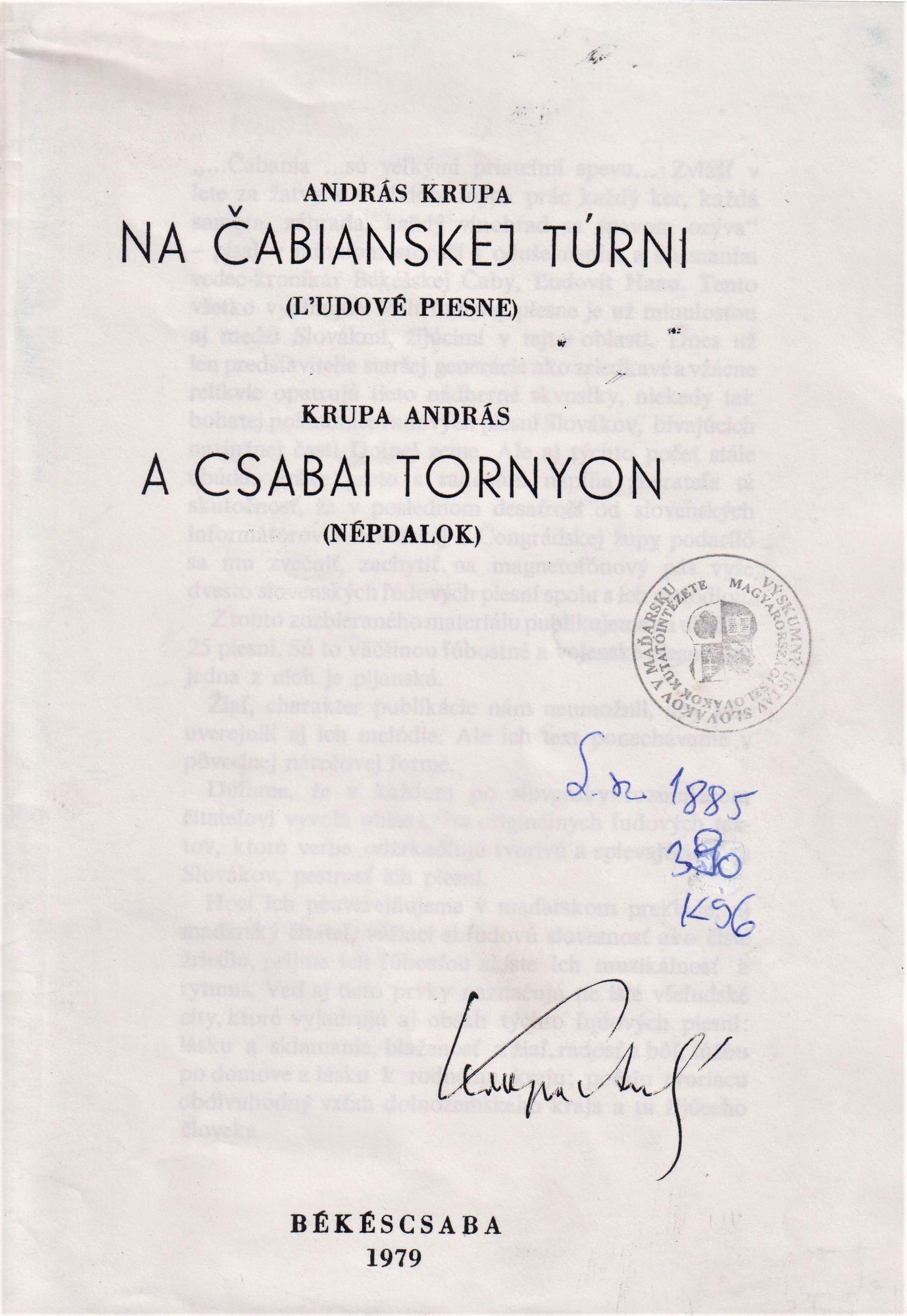 Na čabianskej túrni. Ľudové piesne