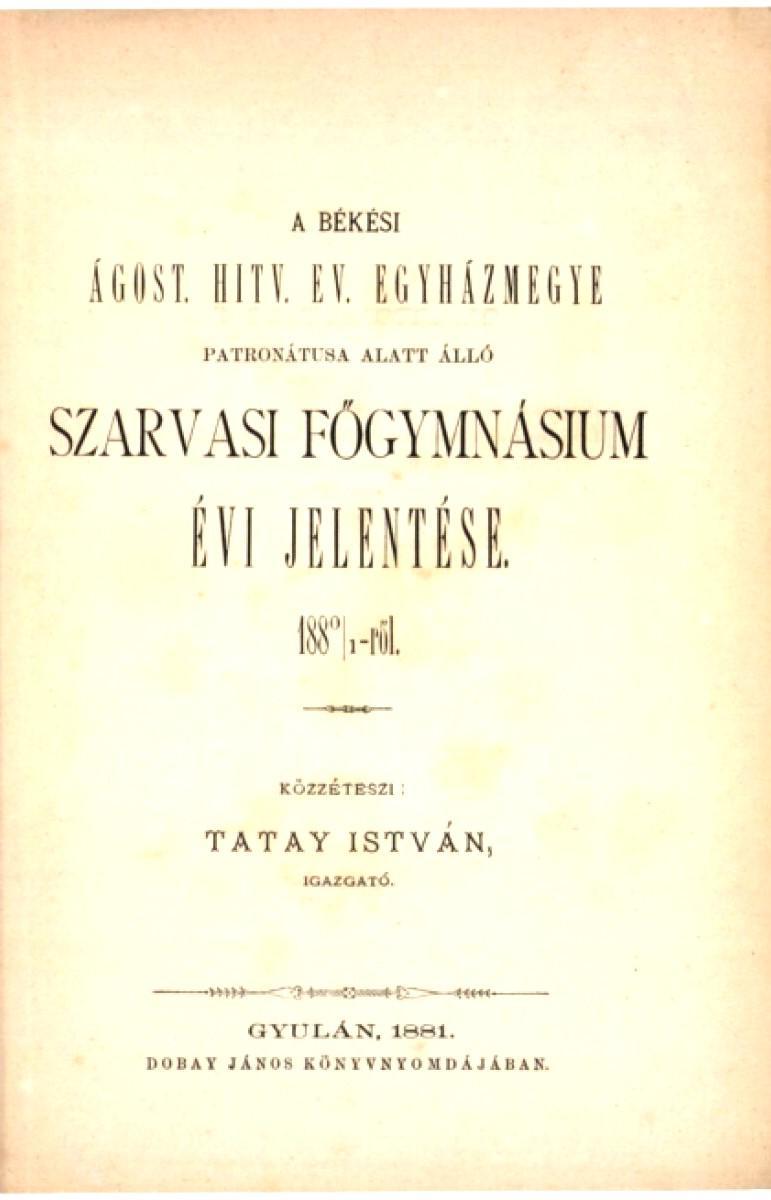 Szarvasi főgymnasium évi jelentése 