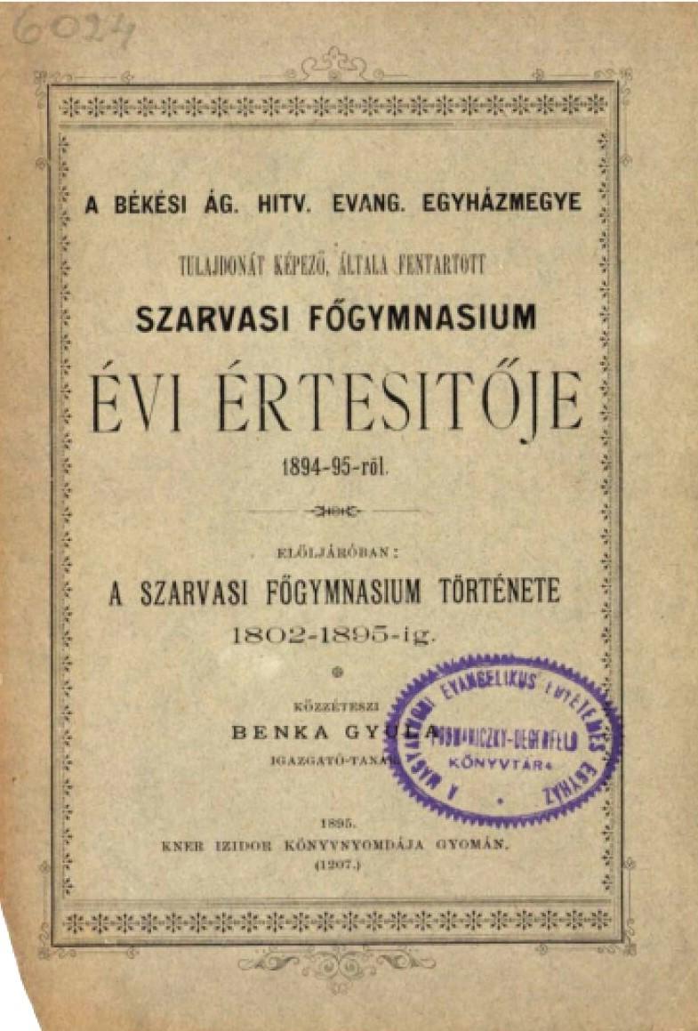 Szarvasi főgymnasium évi jelentése 