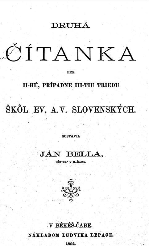 Druhá Čítanka pre II. a prípadne III. triedu škôl ev. a.v. slovenských 