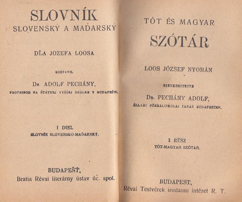 Tót és magyar szótár. I. rész. Tót-magyar szótár