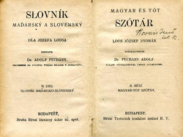 Slovník maďarský a slovenský II. diel. Slovník maďarsko-slovenský