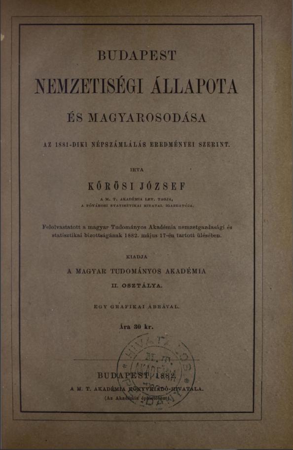 Budapest nemzetiségi állapota és magyarosodása az 1881-diki népszámlálás eredményei szerint 
