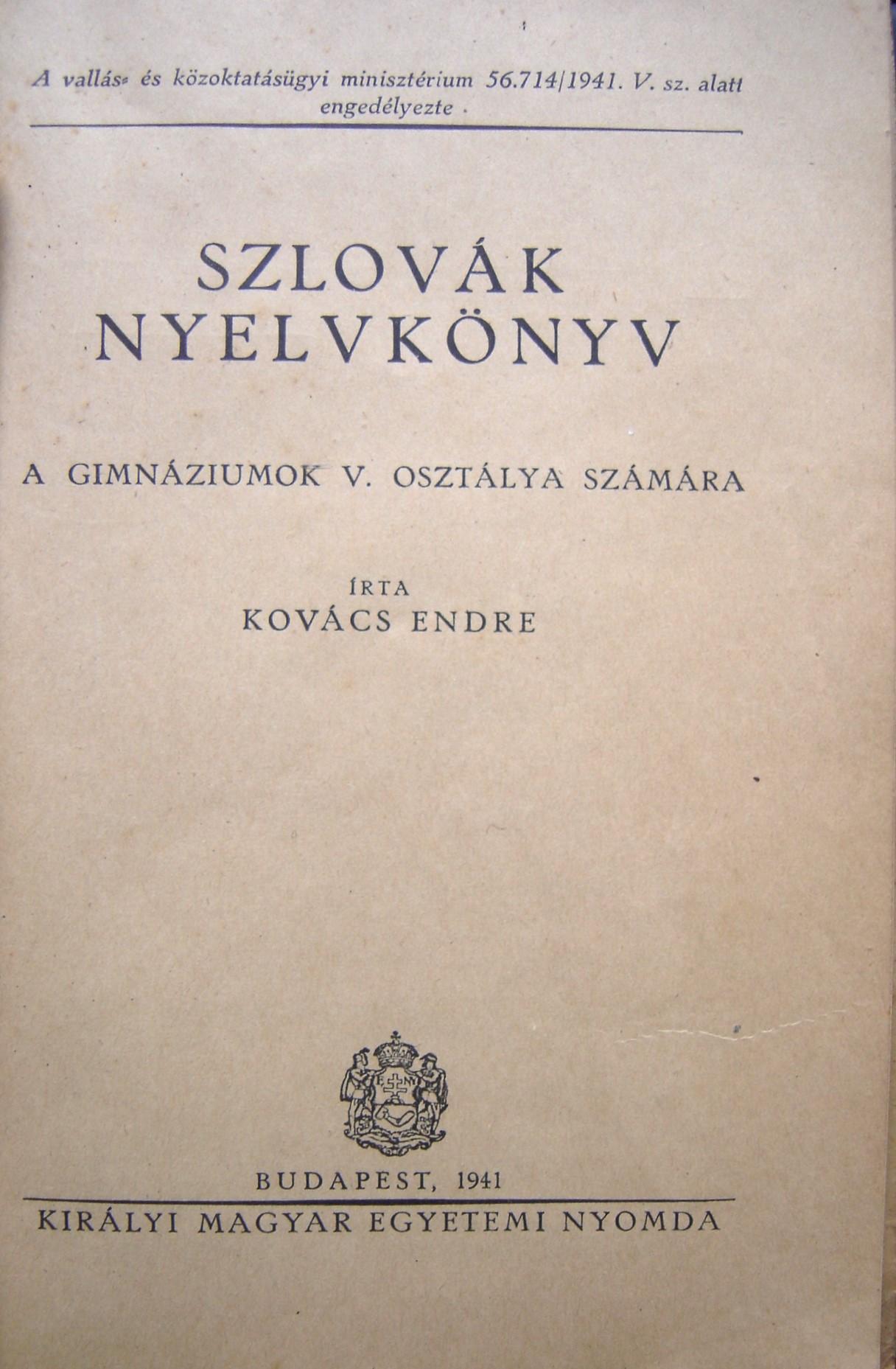 Szlovák nyelvkönyv a gimnáziumok V. osztálya számára