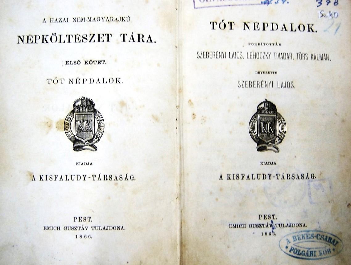 A hazai nem-magyarajkú népköltészet tára. Tót népdalok