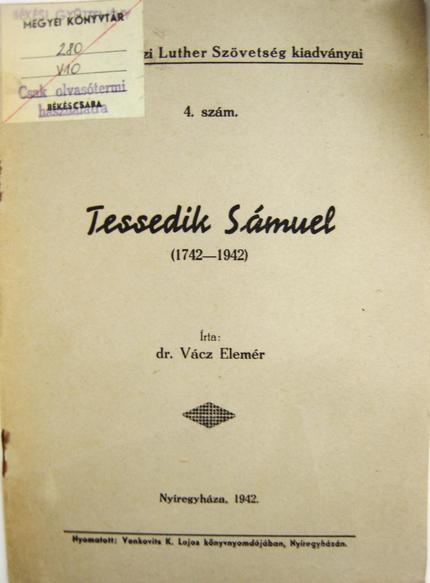 Tessedik Sámuel (1742–1942)