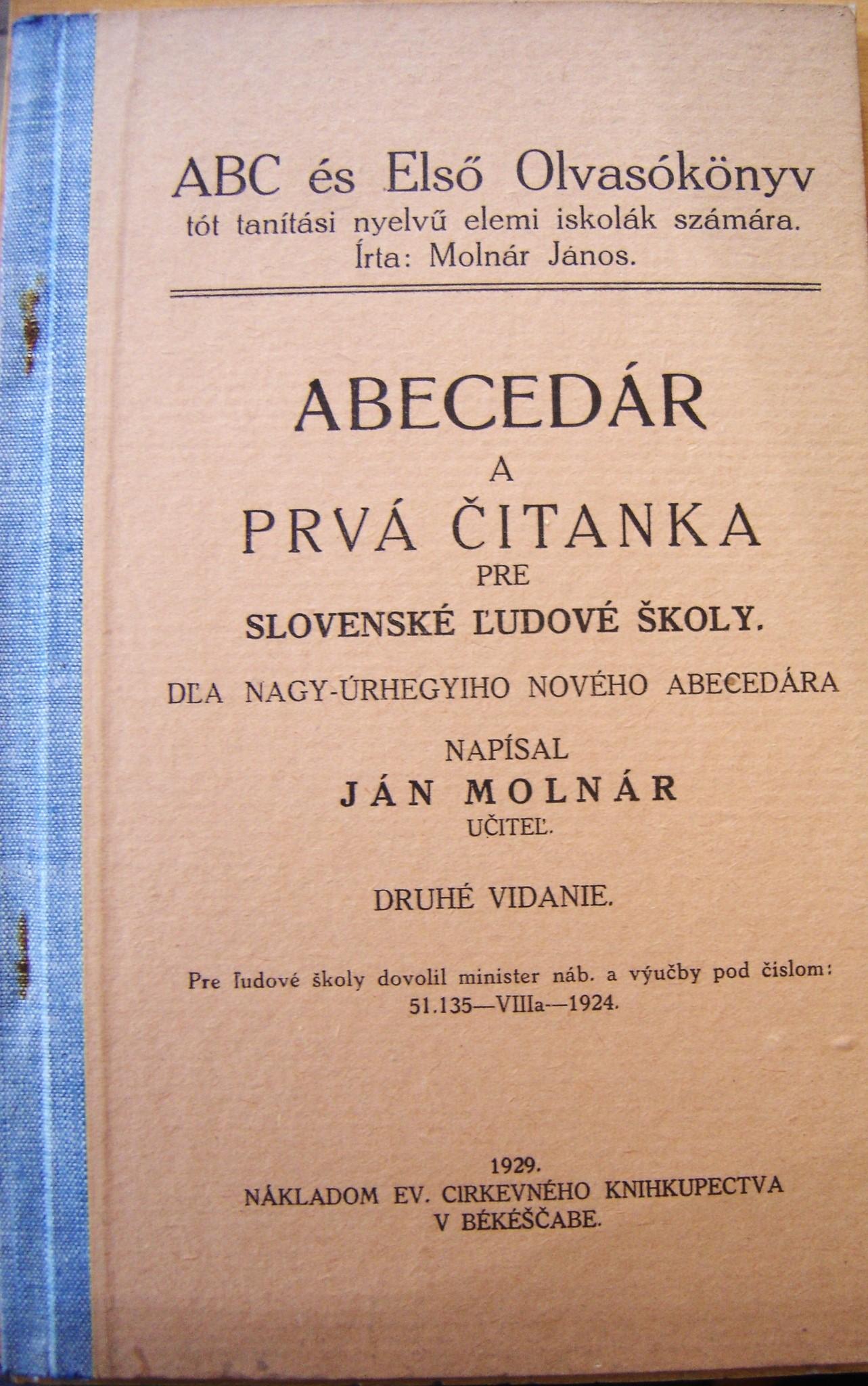 ABC és Első Olvasókönyv tót tanítási nyelvű elemi iskolák számára 