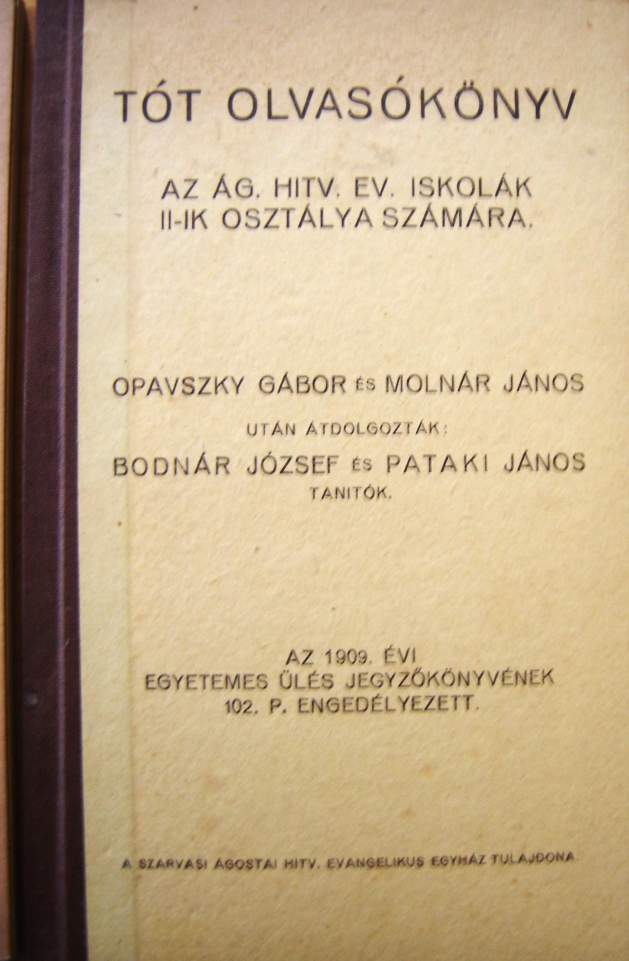 Tót olvasókönyv az ág. hitv. ev. iskolák II-ik osztálya számára