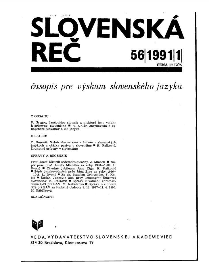 Slovenská reč. Ročník 56. Číslo 1.