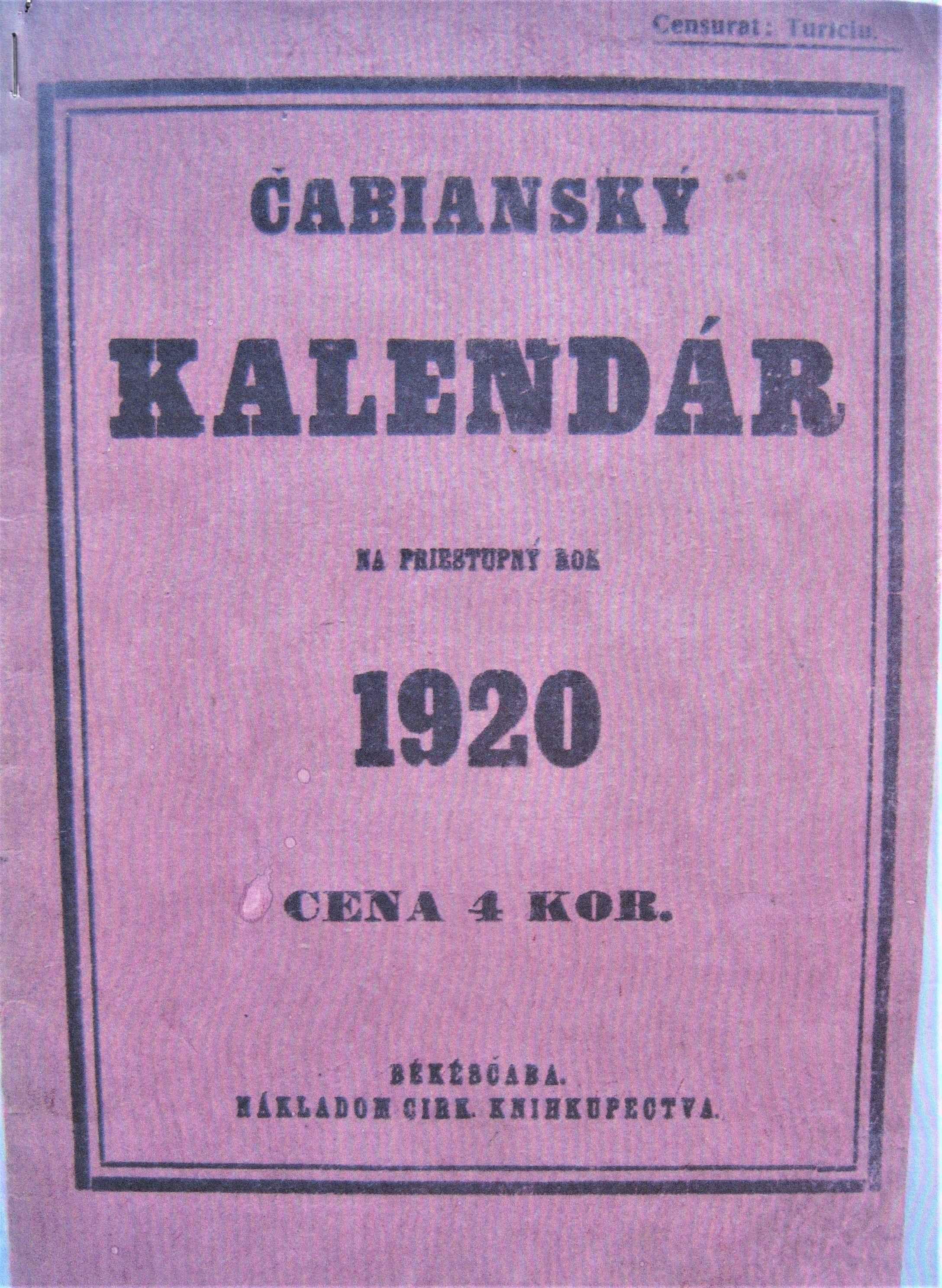 Čabianský kalendár na priestupný rok 1920