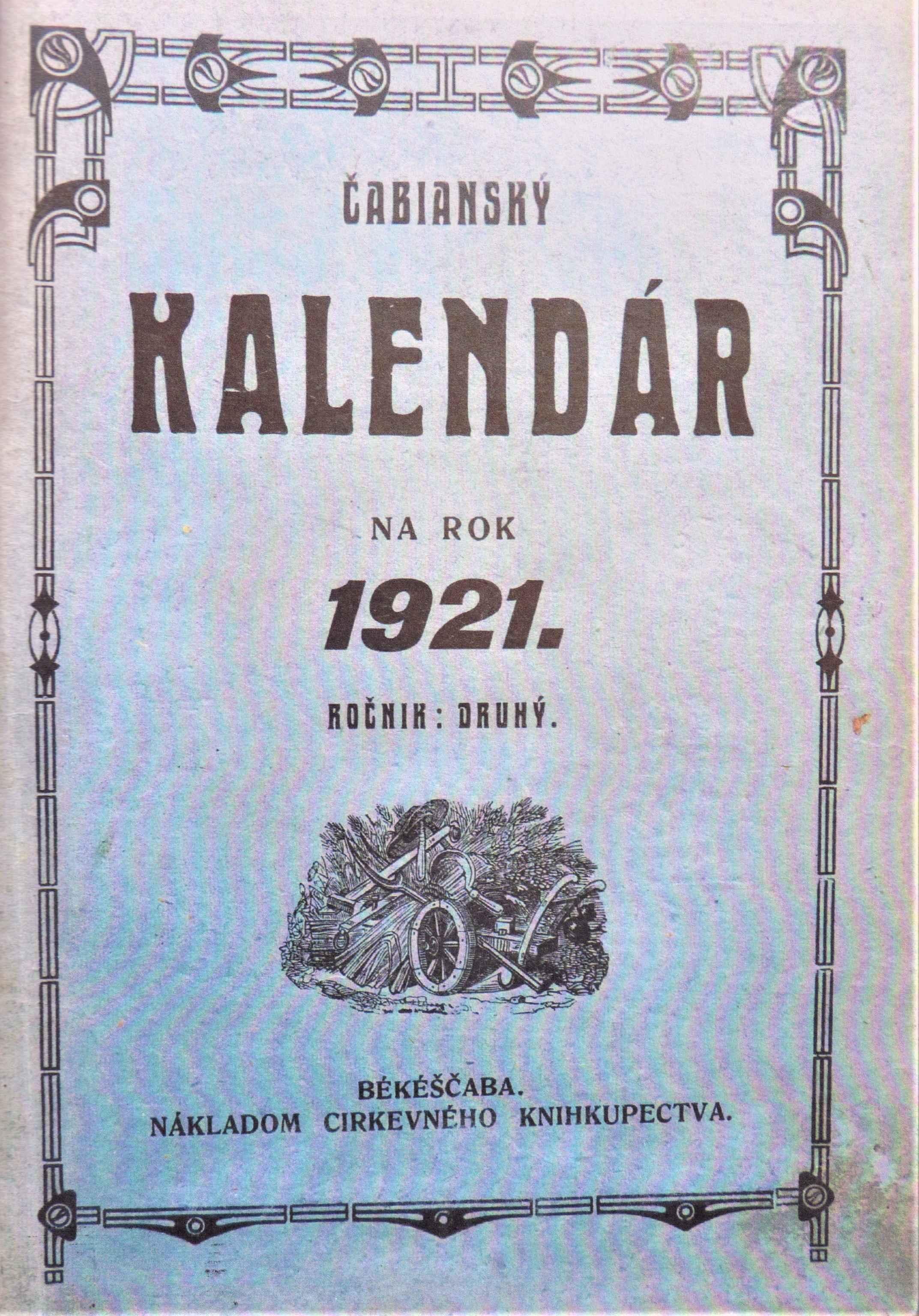 Čabianský kalendár na rok 1921. Ročník: druhý