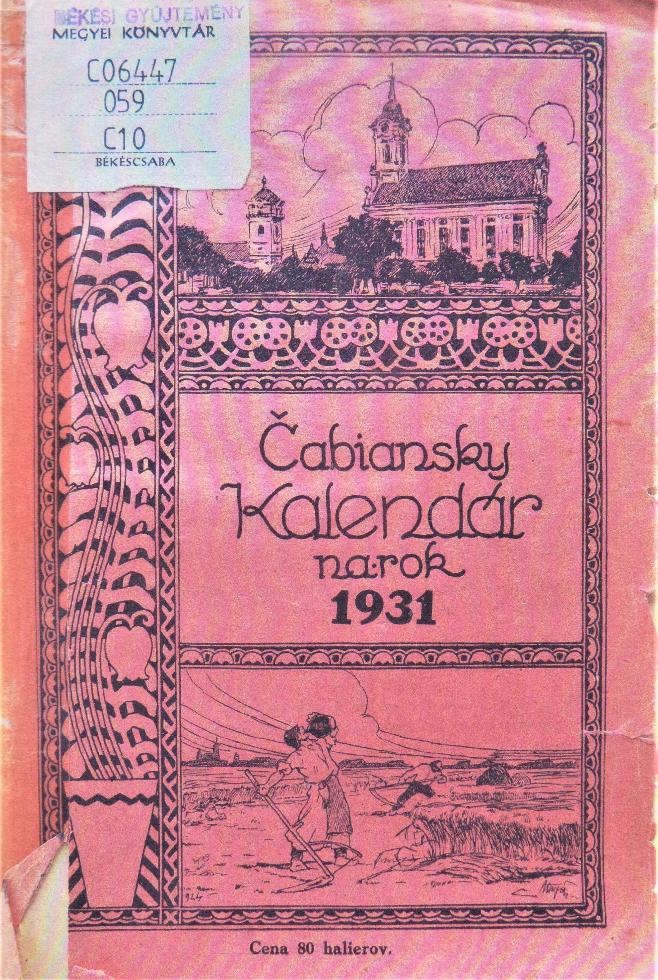 Čabiansky kalendár na obyčajný rok 1931. Ročník dvanásty