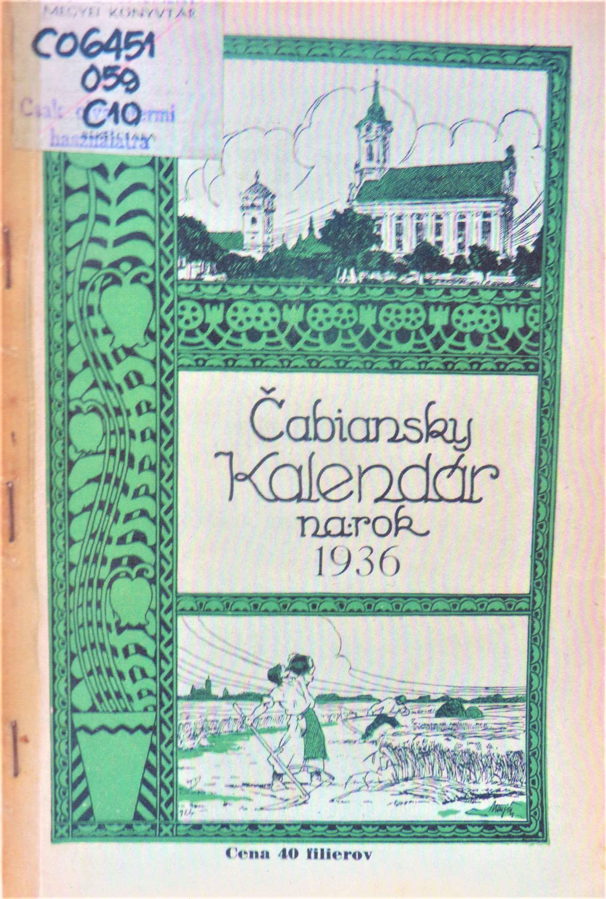 Čabiansky kalendár na priestupný rok 1936. Ročník sedemnásty