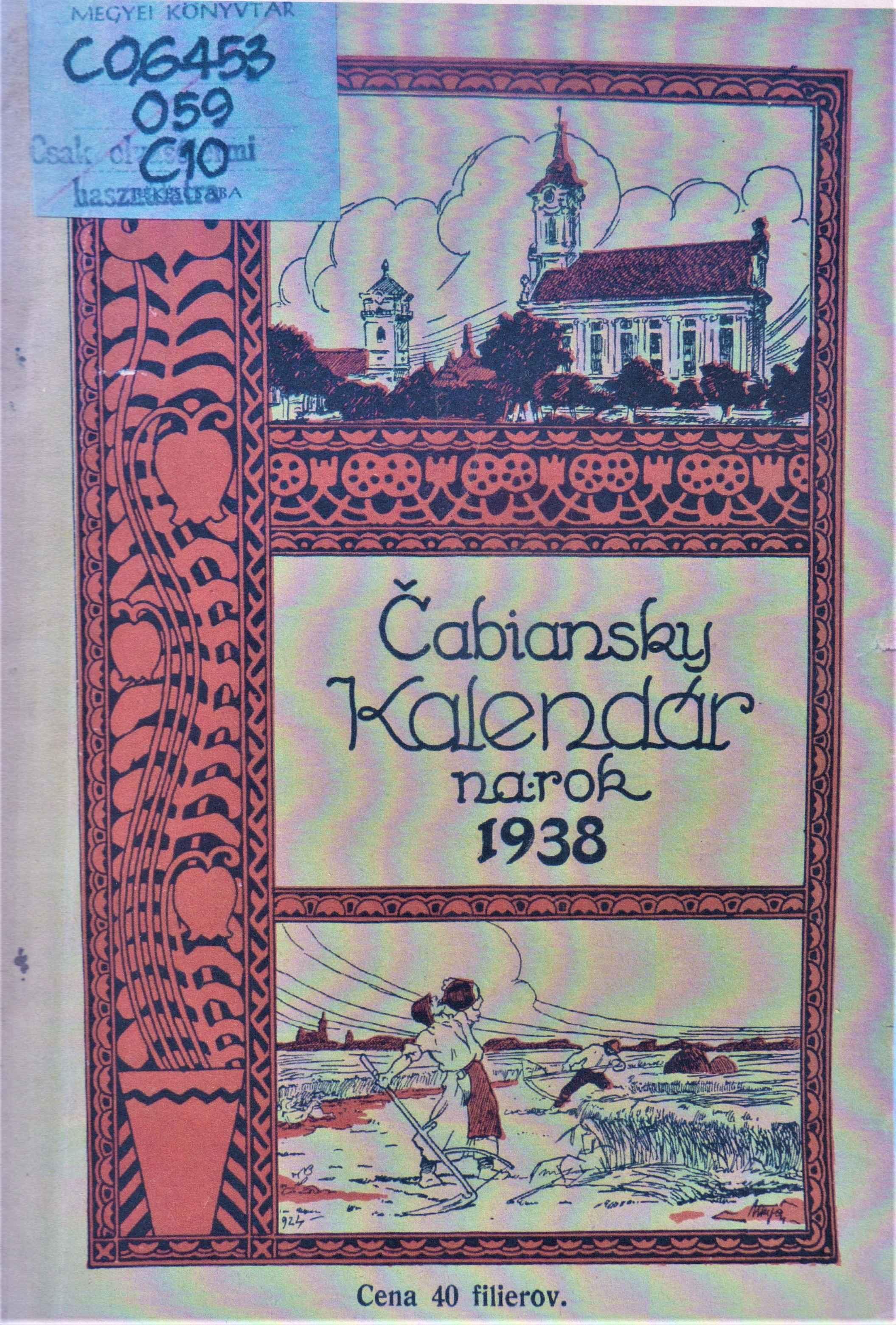 Čabiansky kalendár na obyčajný rok 1938. Ročník devätnásty