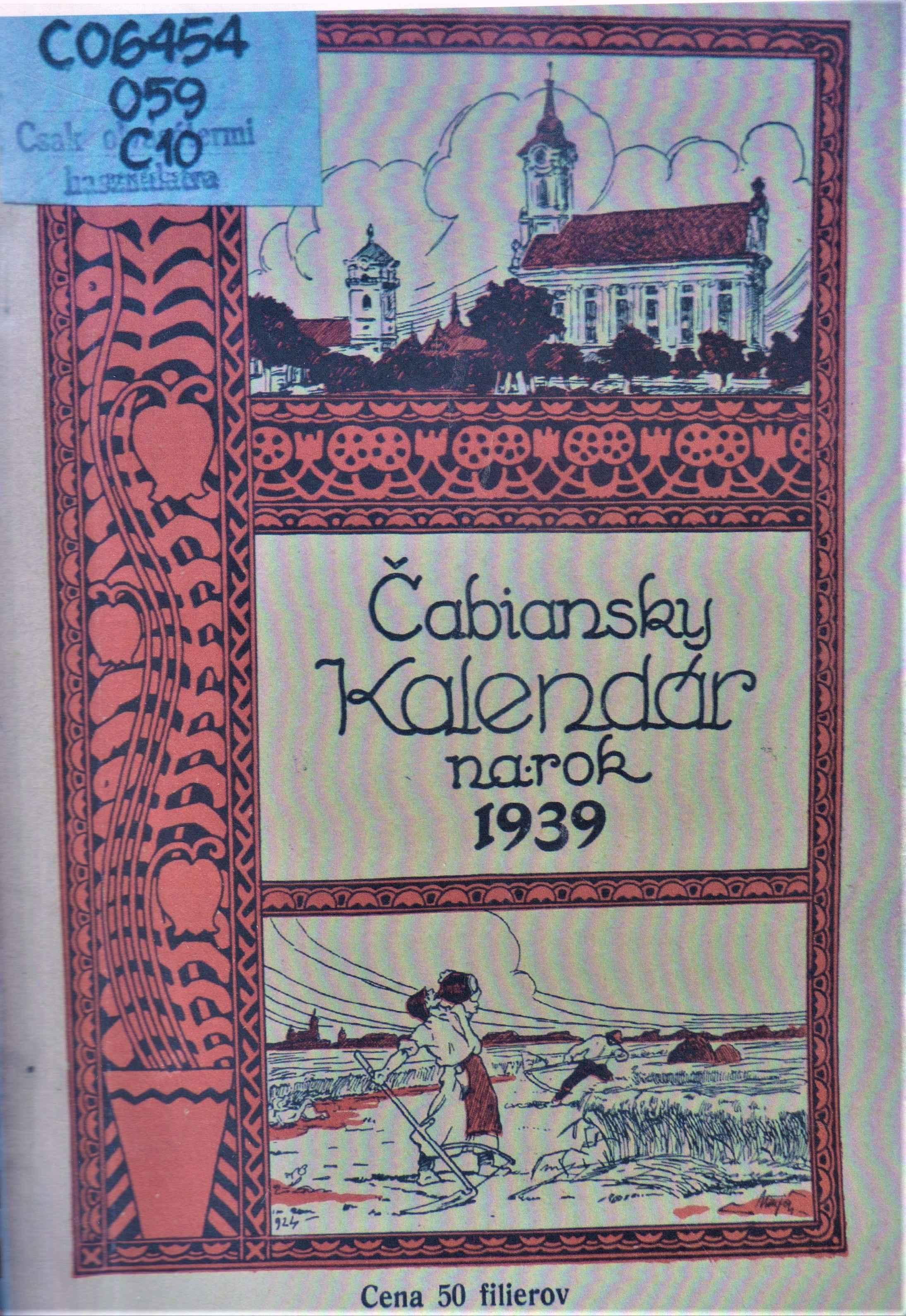 Čabiansky kalendár na obyčajný rok 1939. Ročník dvaciaty